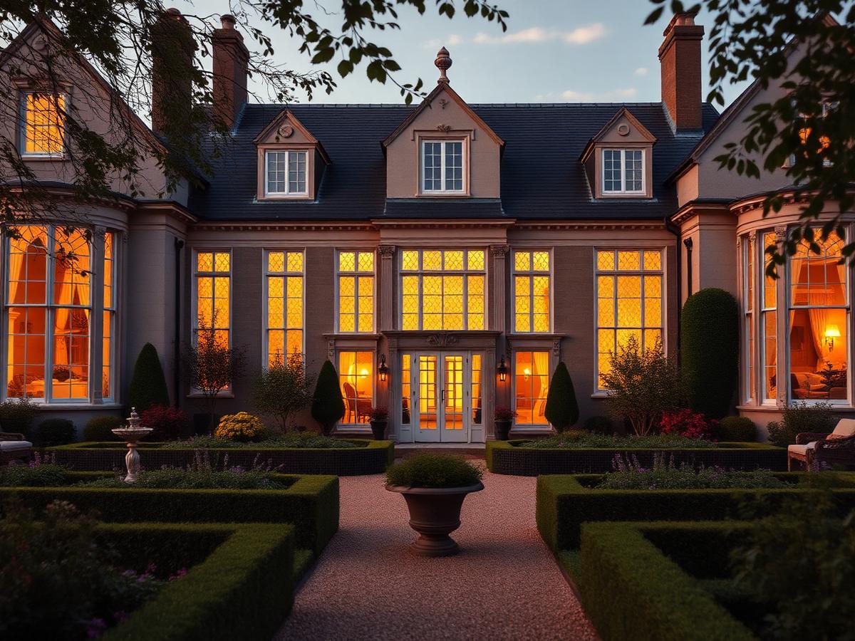Elegant Georgian manor at golden hour